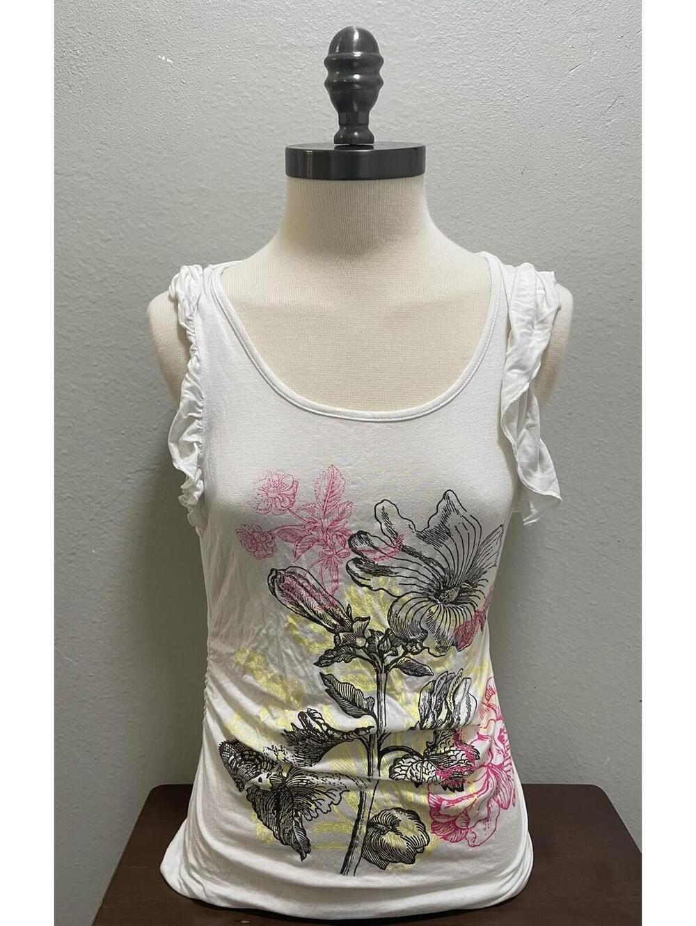 Do and Be Floral Ruffle Strap Tank Top White Size M